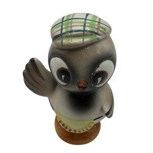 Vintage Ceramic Bird Shaker With Plaid Cap Japan-Made Collectible